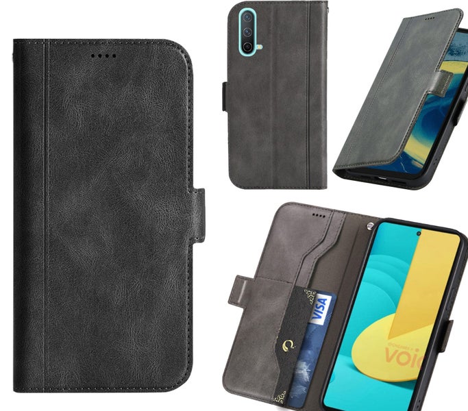 Oneplus Nord CE 5g wallet case cowhide finish side magnet buckle grey Carousel 1