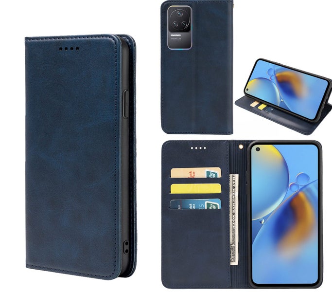 Redmi K50 PU leather slim flip case concealed magnet navy Carousel 1