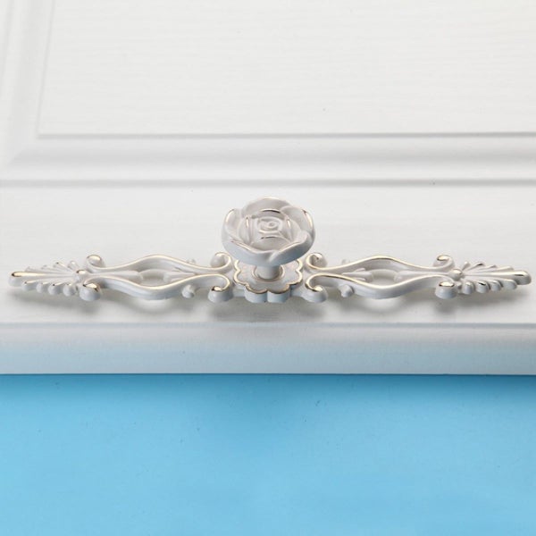 Antique Ivory Rose Cabinet Pull Handle Knobs Furniture Hardware Carousel 1
