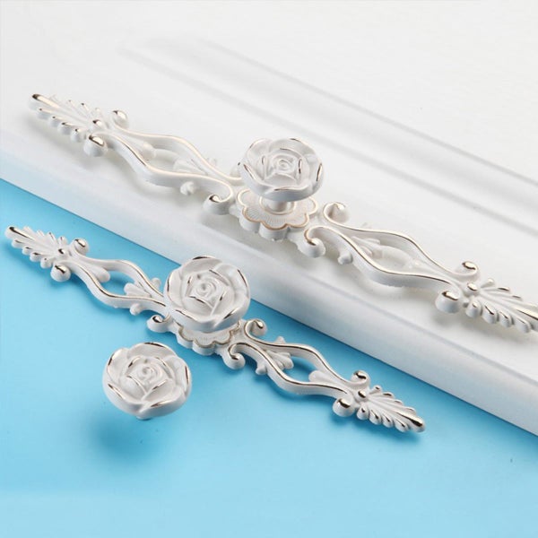 Antique Ivory Rose Cabinet Pull Handle Knobs Furniture Hardware Carousel 4