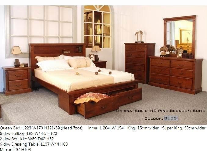 Marina# NZ Pine Drawer and/or Storage Bedroom Suite | Queen Carousel 1