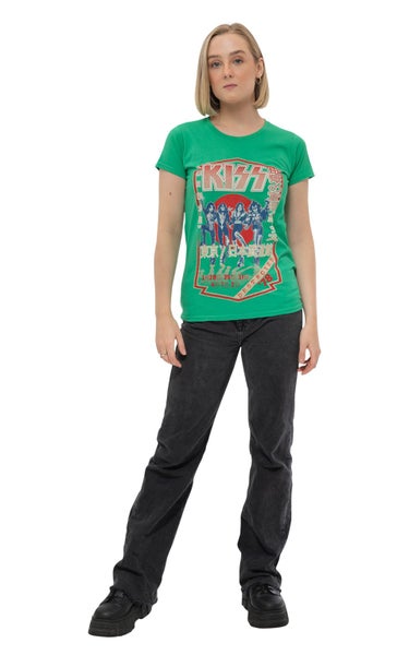 KISS T Shirt Destroyer Tour 78 Band Logo new Official Womens Skinny Fit Green Carousel 2