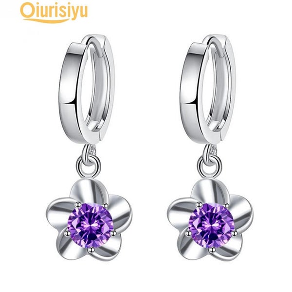 Women Plum Blossom Shape Dangle Rhinestone Leaverback Earrings Jewelry Charm Carousel 2