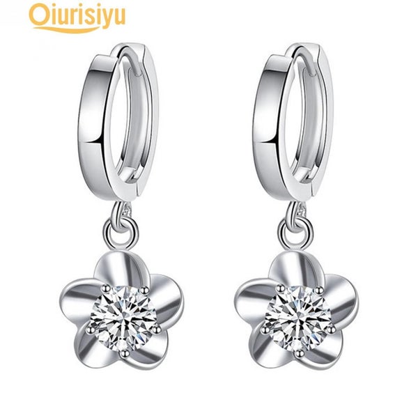 Women Plum Blossom Shape Dangle Rhinestone Leaverback Earrings Jewelry Charm Carousel 3