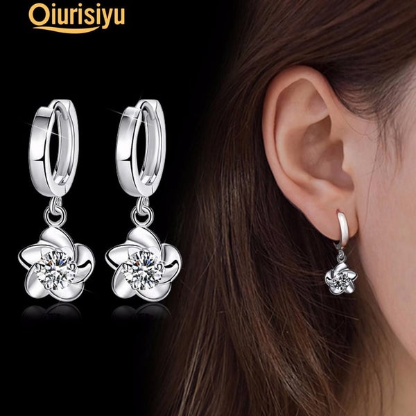 Women Plum Blossom Shape Dangle Rhinestone Leaverback Earrings Jewelry Charm Carousel 1