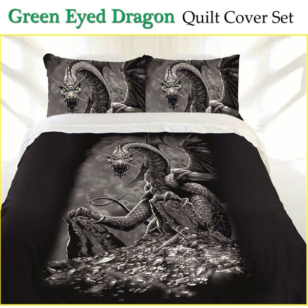 Green Eyed Dragon Quilt Cover Set by Just Home Carousel 1