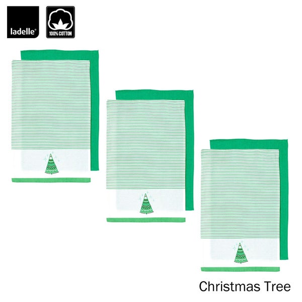 Set of 6 Christmas Xmas Festival Joyful Icons Cotton Tea Towels by Ladelle Carousel 1