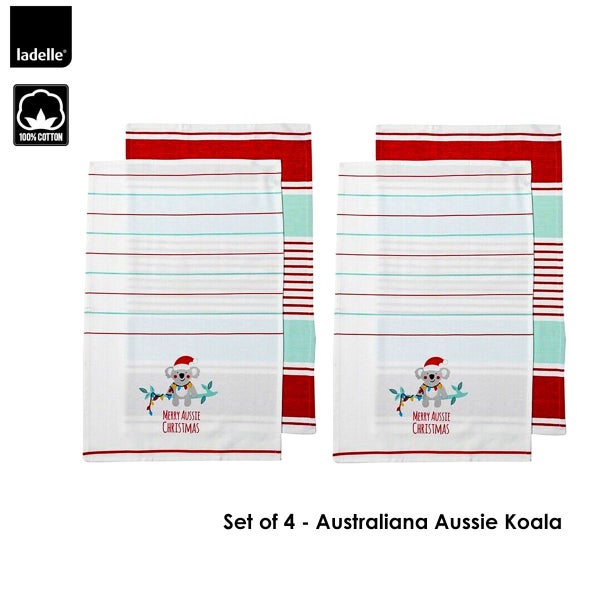 Ladelle Australiana Aussie Animal Christmas Set of 4 Cotton Kitchen Towels Carousel 1