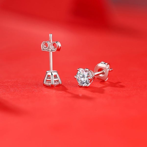 Sale: 1ct Moissanite Stud Earrings Round S925 Silver 18K White Gold Plated Carousel 2