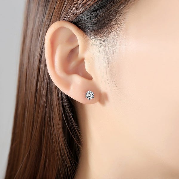 Sale: 1ct Moissanite Stud Earrings Round S925 Silver 18K White Gold Plated Carousel 4