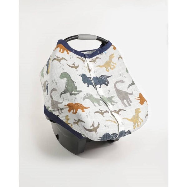 Little Unicorn Muslin Car Seat Canopy V2 - Dino Friends Carousel 1