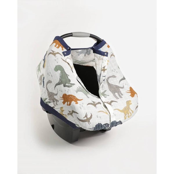 Little Unicorn Muslin Car Seat Canopy V2 - Dino Friends Carousel 2