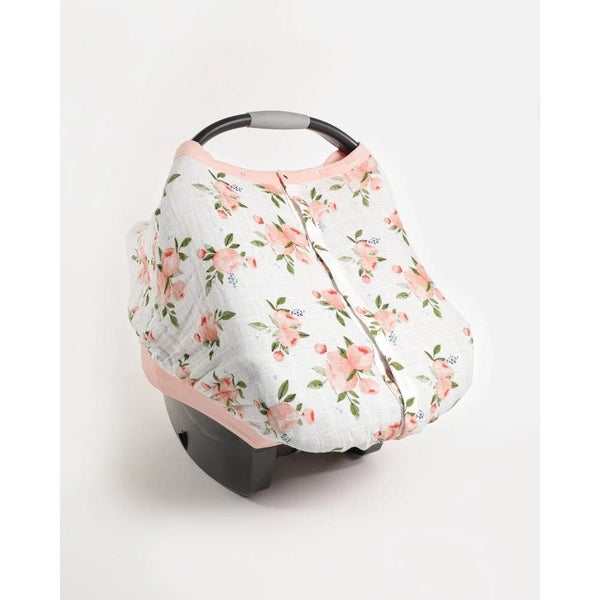 Little Unicorn Muslin Car Seat Canopy V2 - Watercolour Roses Carousel 1