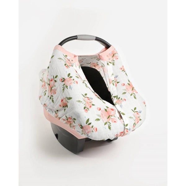 Little Unicorn Muslin Car Seat Canopy V2 - Watercolour Roses Carousel 2