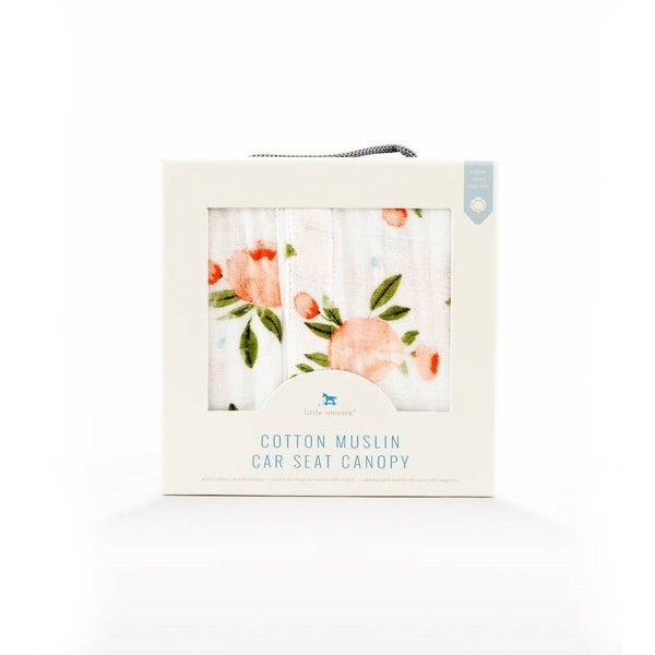 Little Unicorn Muslin Car Seat Canopy V2 - Watercolour Roses Carousel 6