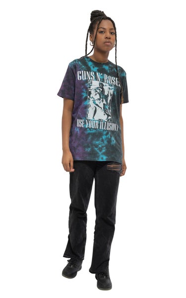 Guns N' Roses T Shirt Use Your Illusion Monochrome Official Unisex Dye Wash Blue Carousel 2