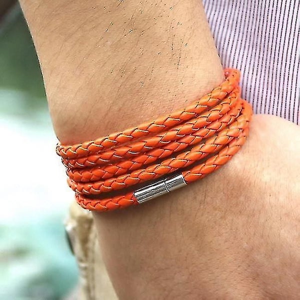 Retro Wrap Long Leather Bracelet, Men Bangles Orange Carousel 1