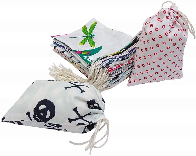 25 Pcs Cotton Drawstring Gift Bags Printed Wedding Party Favor Pouches Carousel 1