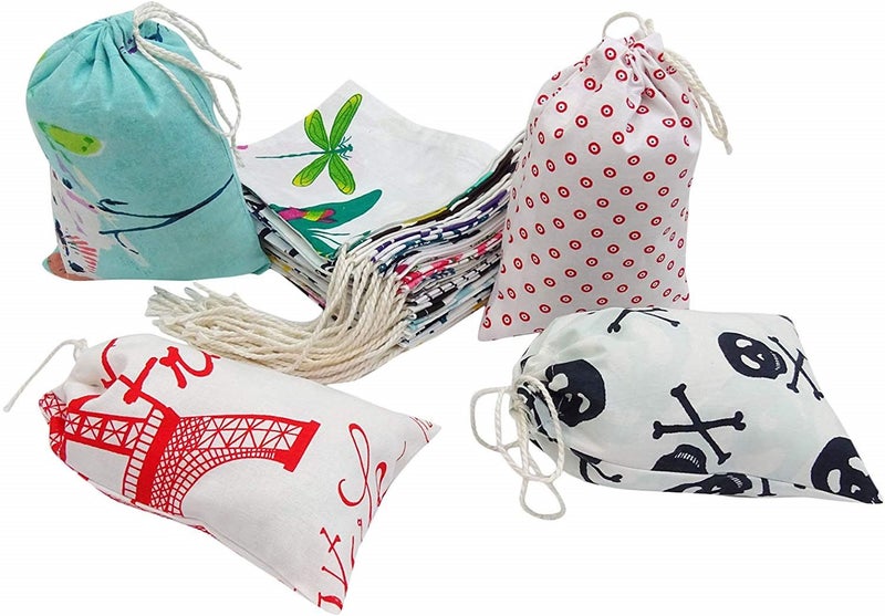 25 Pcs Cotton Drawstring Gift Bags Printed Wedding Party Favor Pouches Carousel 5