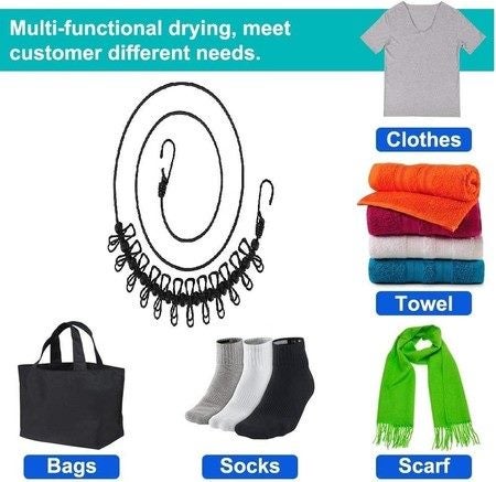 Portable Clothes line with 12 Clothespins Travel Clothesline 1 Pack Carousel 1