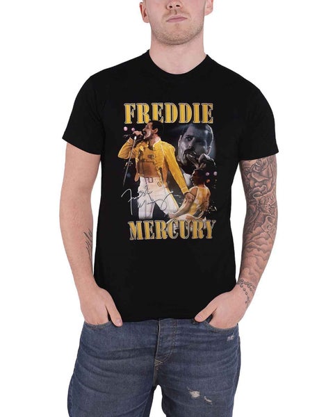 Freddie Mercury T Shirt Live on stage Homage logo new Official Mens Black Carousel 1