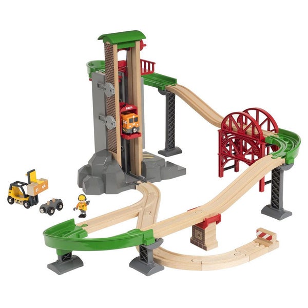 32pc Brio World 72cm Lift & Load Warehouse Wooden Railway Set Kids Child Toy 3y+ Carousel 1