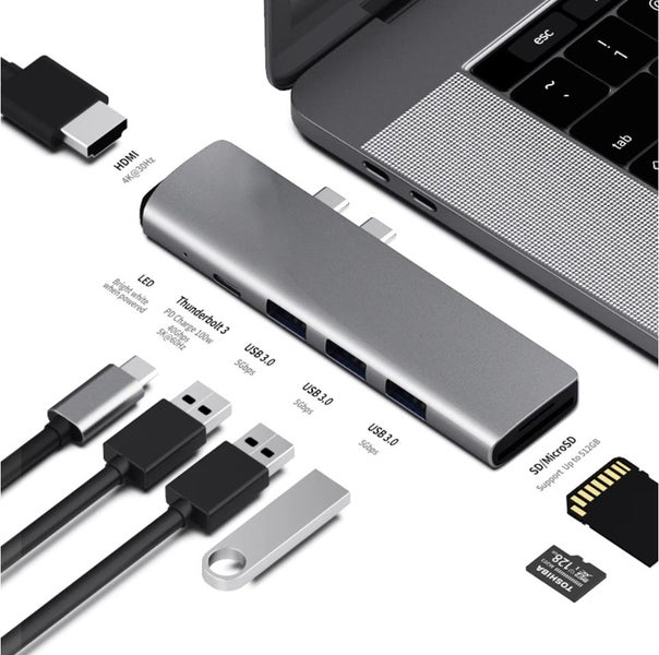 7-in-1 USB-C Hub for Macbook 4K HDMI, USB & Card Readers - Silver Carousel 1