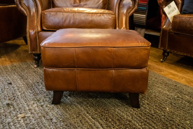 Urbano Interiors - Aged Full Grain Vintage Leather Ottoman - Brown Carousel 1