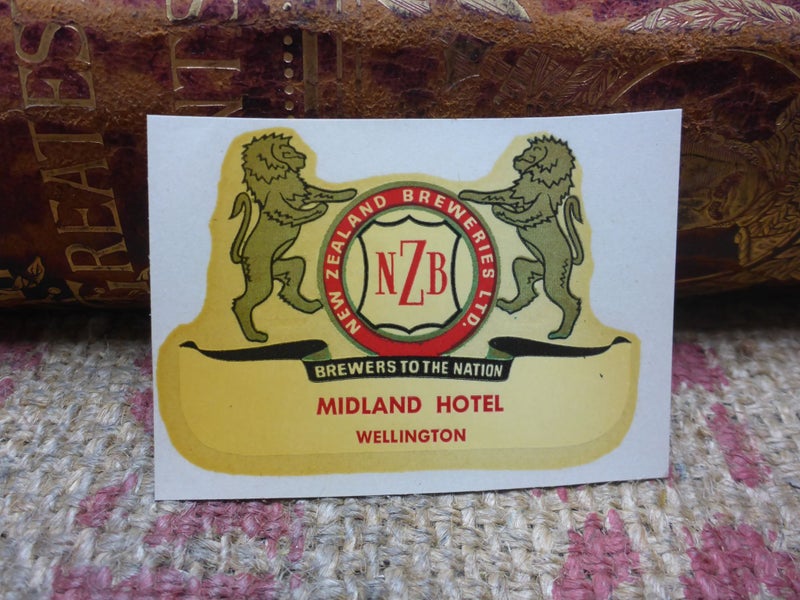 Old Vintage Unused NZB NZ Breweries Midland Hotel Beer Flagon Label Wellington Carousel 1
