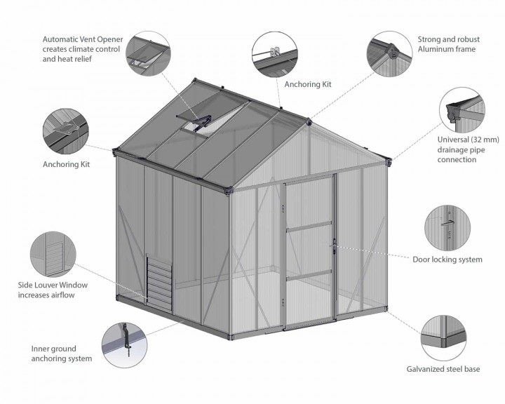 Greenhouse 8ft x 8ft Glory Premium - Charcoal. $650.00 SAVING!62971967984257113