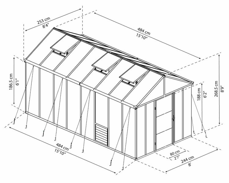 Greenhouse 8ft x 16ft Glory Premium - Charcoal - $650.00 SAVING!63003978499715111