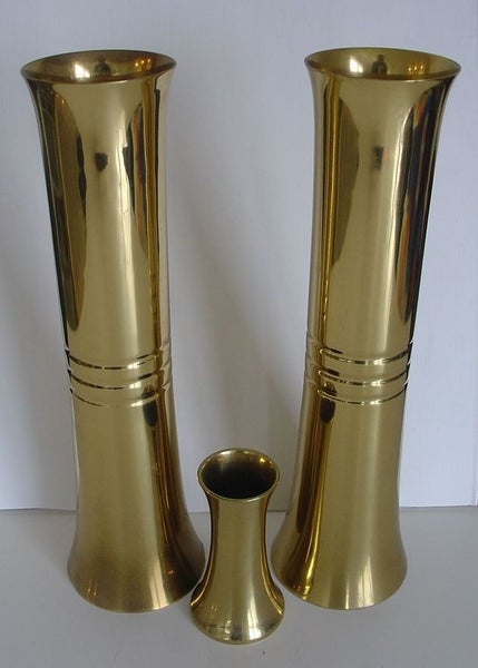 Pair of Ecclesiastical Brass Vases + Other Vase Carousel 3