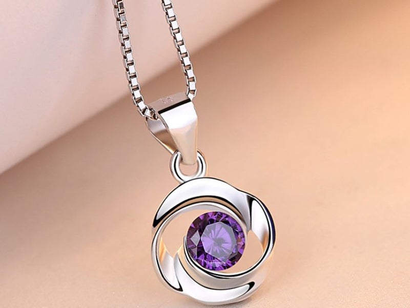 Necklace Purple CZ Diamond Pendant CZ Necklace Round Cut Carousel 1
