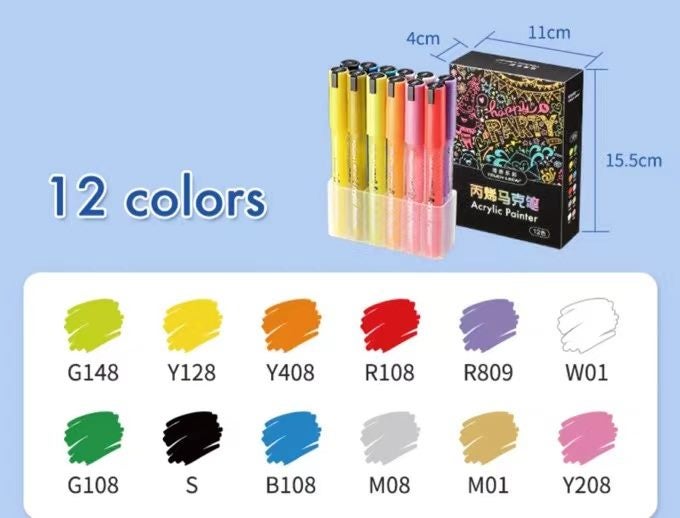 12pcs Acrylic Painter Marker Pen none washable marker Carousel 8
