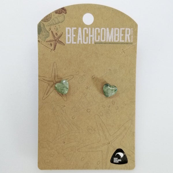 Beachcomber - Pounamu Greenstone Heart Stud Earrings Carousel 1