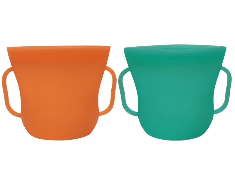 2Pcs Silicone Food Storage Bags Snack Container Sealer Pouch Orange Green Carousel 1