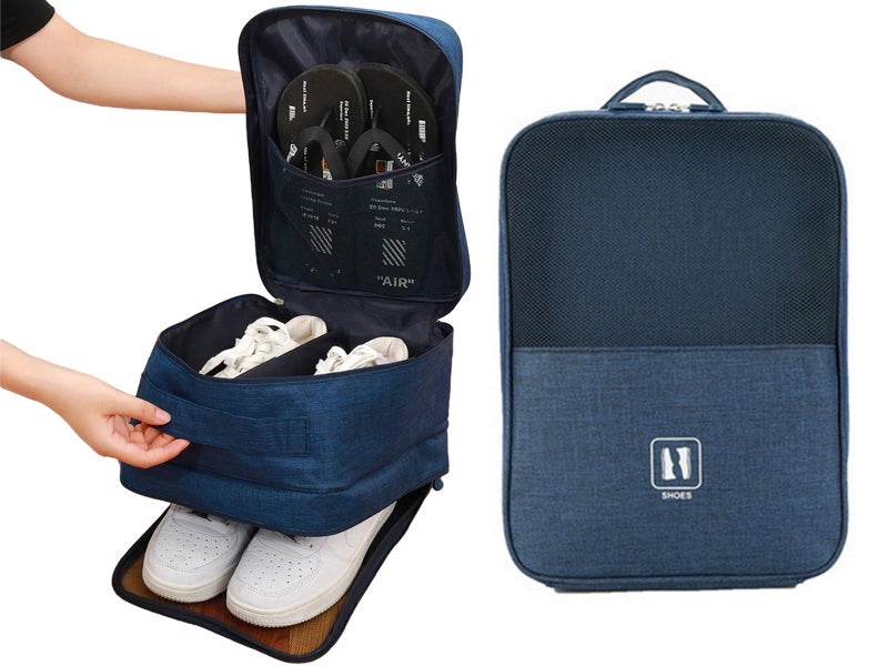 1Pcs Travel Shoe Storage Bag Holds 3 Pair of Shoes Storage Pouch Large Navy Blue Carousel 1