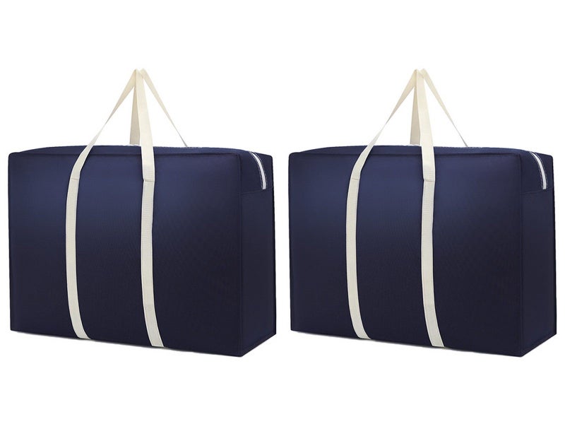 2Pcs Large Capacity Storage Bag Luggage Bag Quilt Organizer Bag Navy Blue Carousel 1