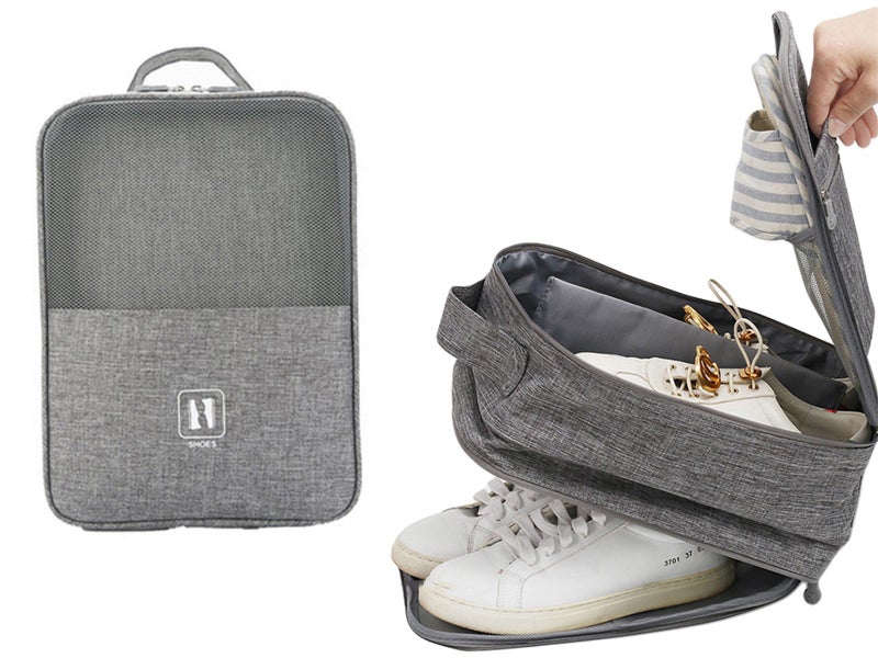2Pcs Travel Shoe Storage Bag Holds 3 Pair of Shoes Storage Pouch Large Grey Carousel 1