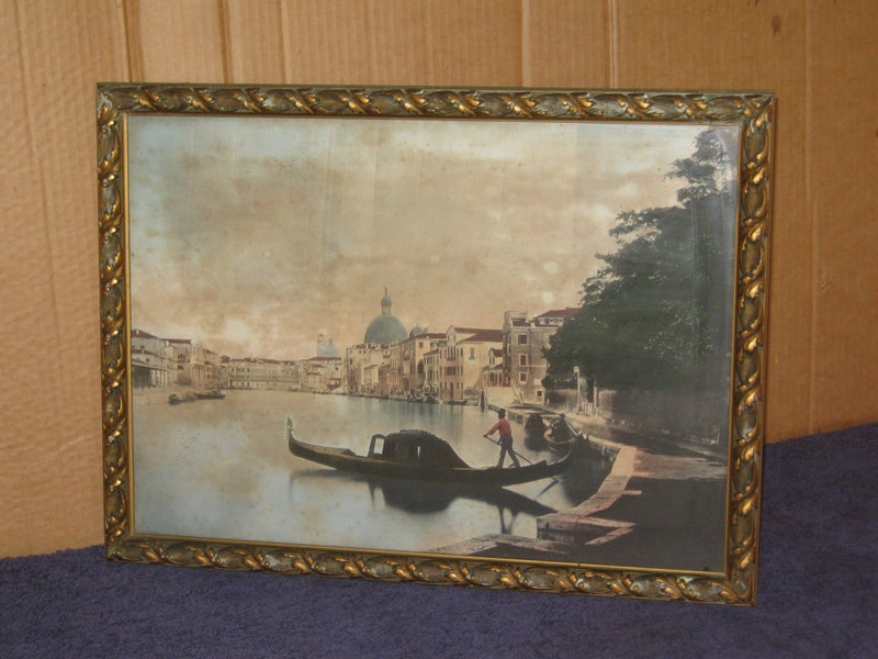 Antique Framed Coloured Photograph of Venice Carousel 1