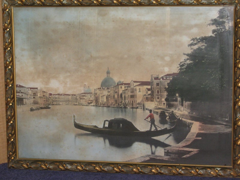 Antique Framed Coloured Photograph of Venice Carousel 2