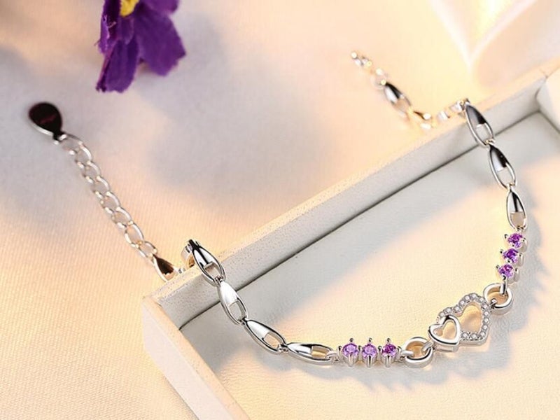 Heart Amethyst CZ Bracelet 18KGP White Gold Carousel 2