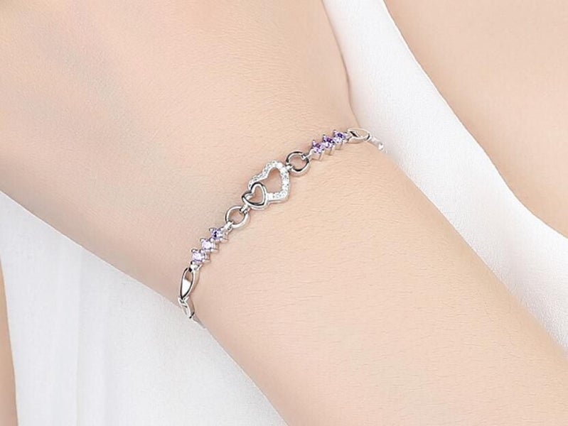 Heart Amethyst CZ Bracelet 18KGP White Gold Carousel 3