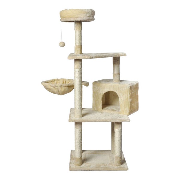 Pawz Cat Tree Toy Scratching Post Scratcher Tower Condo Wooden House Cream 130cm Carousel 1