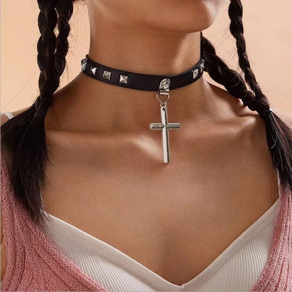 Crucifix Necklace Chocker --Cross Christian --Religious Carousel 1
