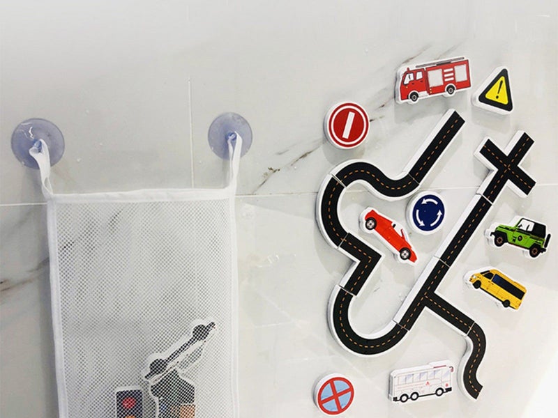 2 Sets of Traffic Theme Bath Foam Toys Bathroom Sticker Toys with Storage Bag Carousel 7