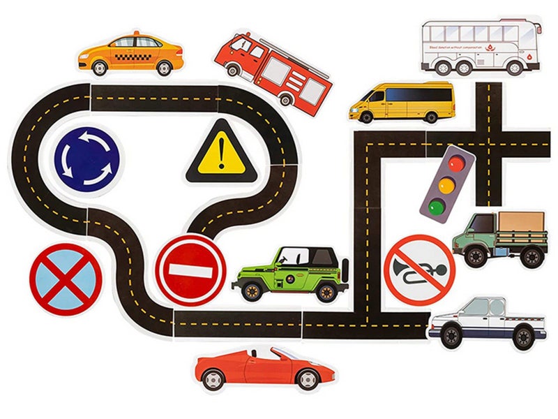 2 Sets of Traffic Theme Bath Foam Toys Bathroom Sticker Toys with Storage Bag Carousel 1