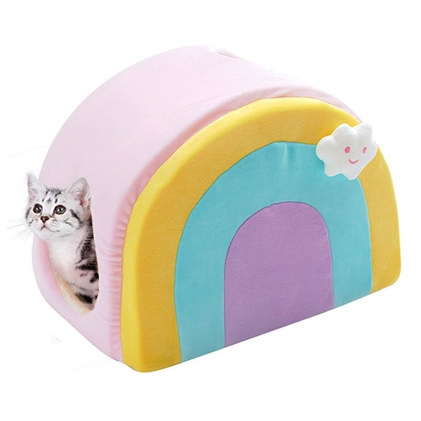 All Fur You Soft Rainbow Pet Cat Kittens Warm Cave House Sleeping Cushion Bed Carousel 1