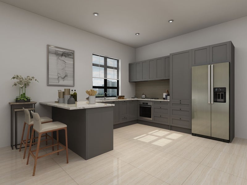 Shaker style Kitchen - complete kitchen with Laminate benchtop, New style Grey Carousel 1