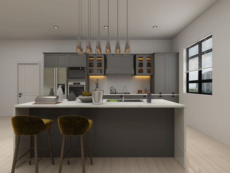 Shaker style Kitchen - complete kitchen with Laminate benchtop, New style Grey Carousel 1